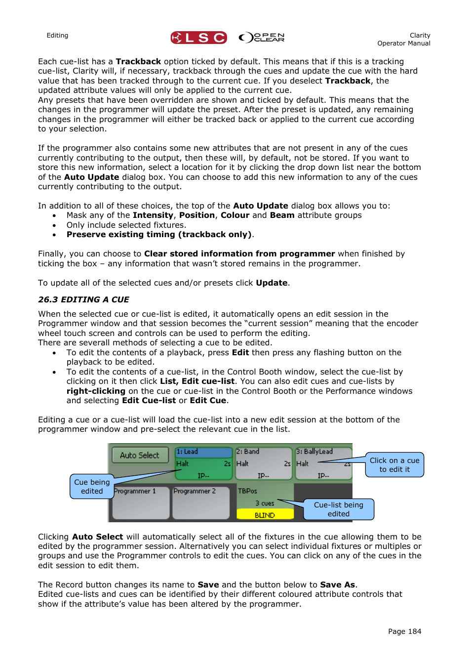 3 editing a cue | LSC Lighting CLARITY LX Series v.1 User Manual | Page 194 / 276