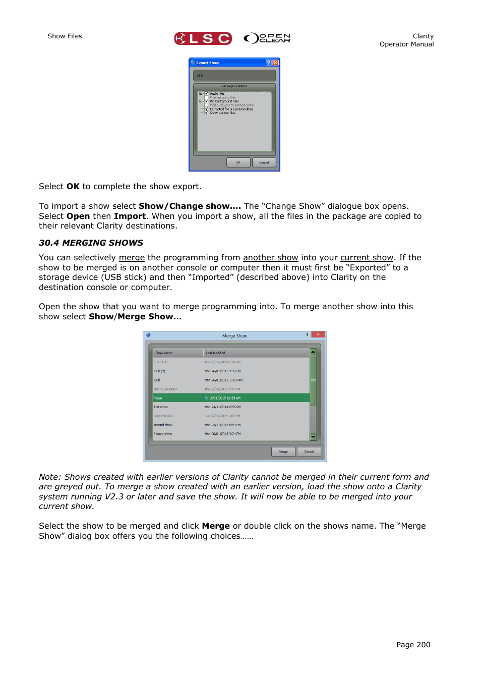 4 merging shows | LSC Lighting CLARITY LX Series v.1 User Manual | Page 210 / 276