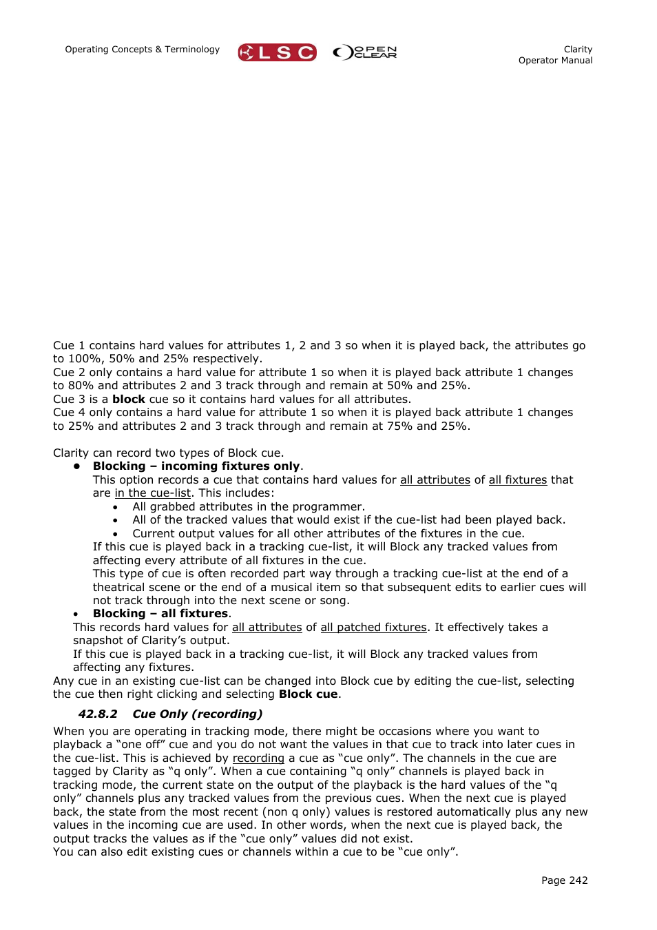 2 cue only (recording) | LSC Lighting CLARITY LX Series v.1 User Manual | Page 252 / 276