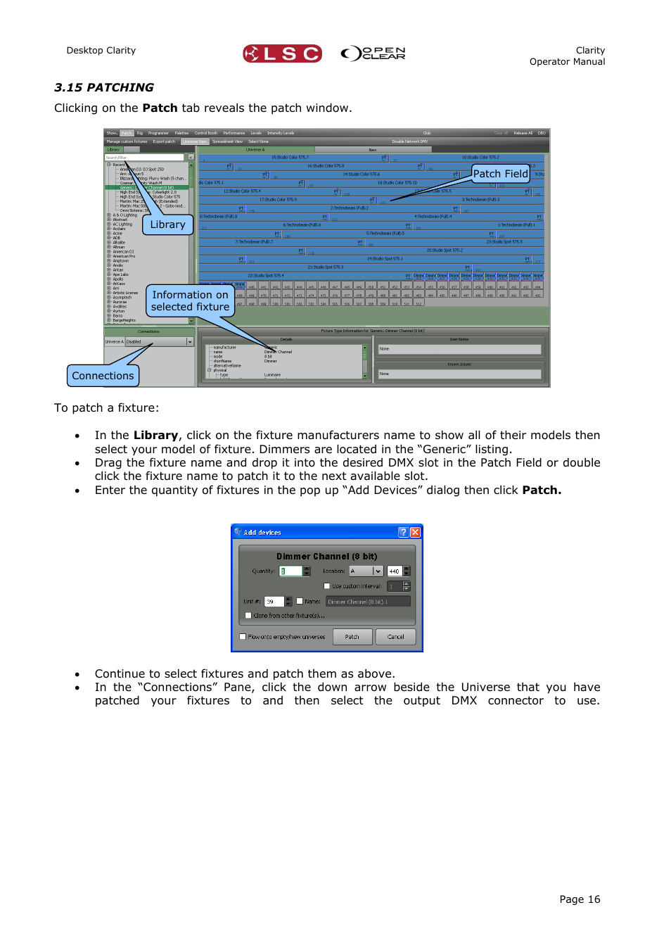 15 patching | LSC Lighting CLARITY LX Series v.1 User Manual | Page 26 / 276