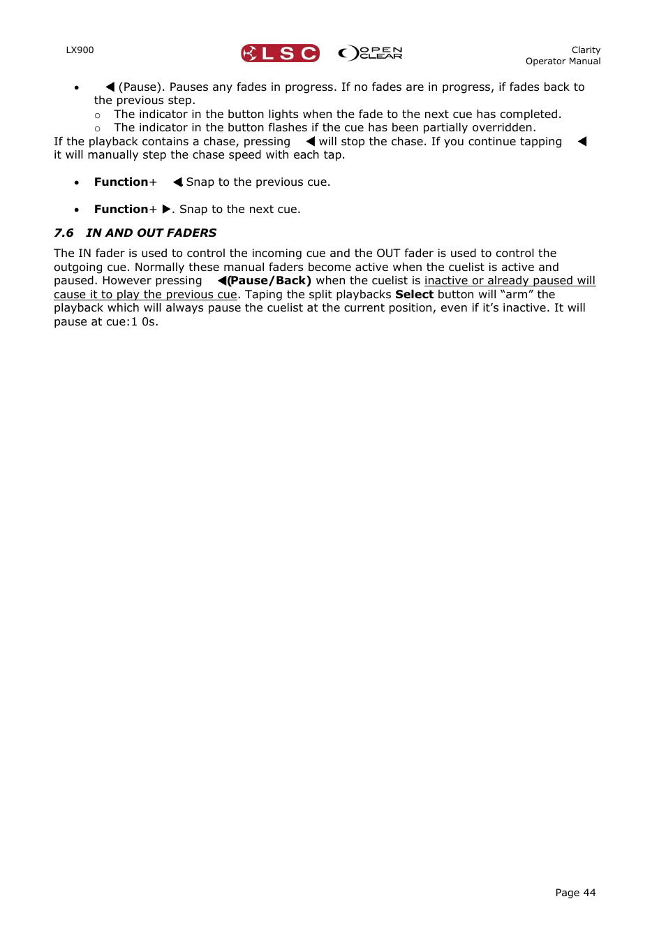 6 in and out faders | LSC Lighting CLARITY LX Series v.1 User Manual | Page 54 / 276