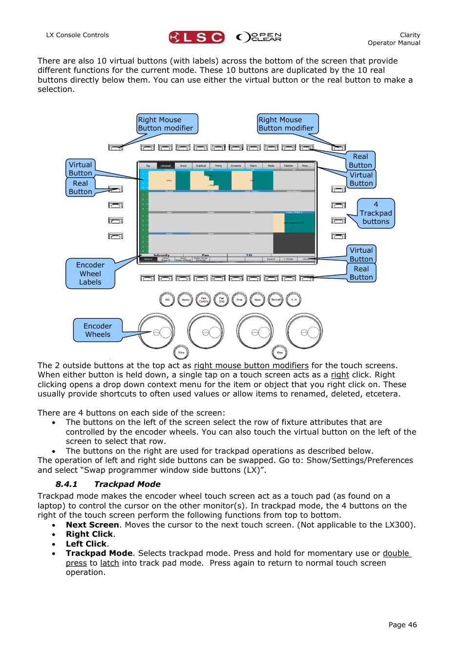 1 trackpad mode | LSC Lighting CLARITY LX Series v.1 User Manual | Page 56 / 276