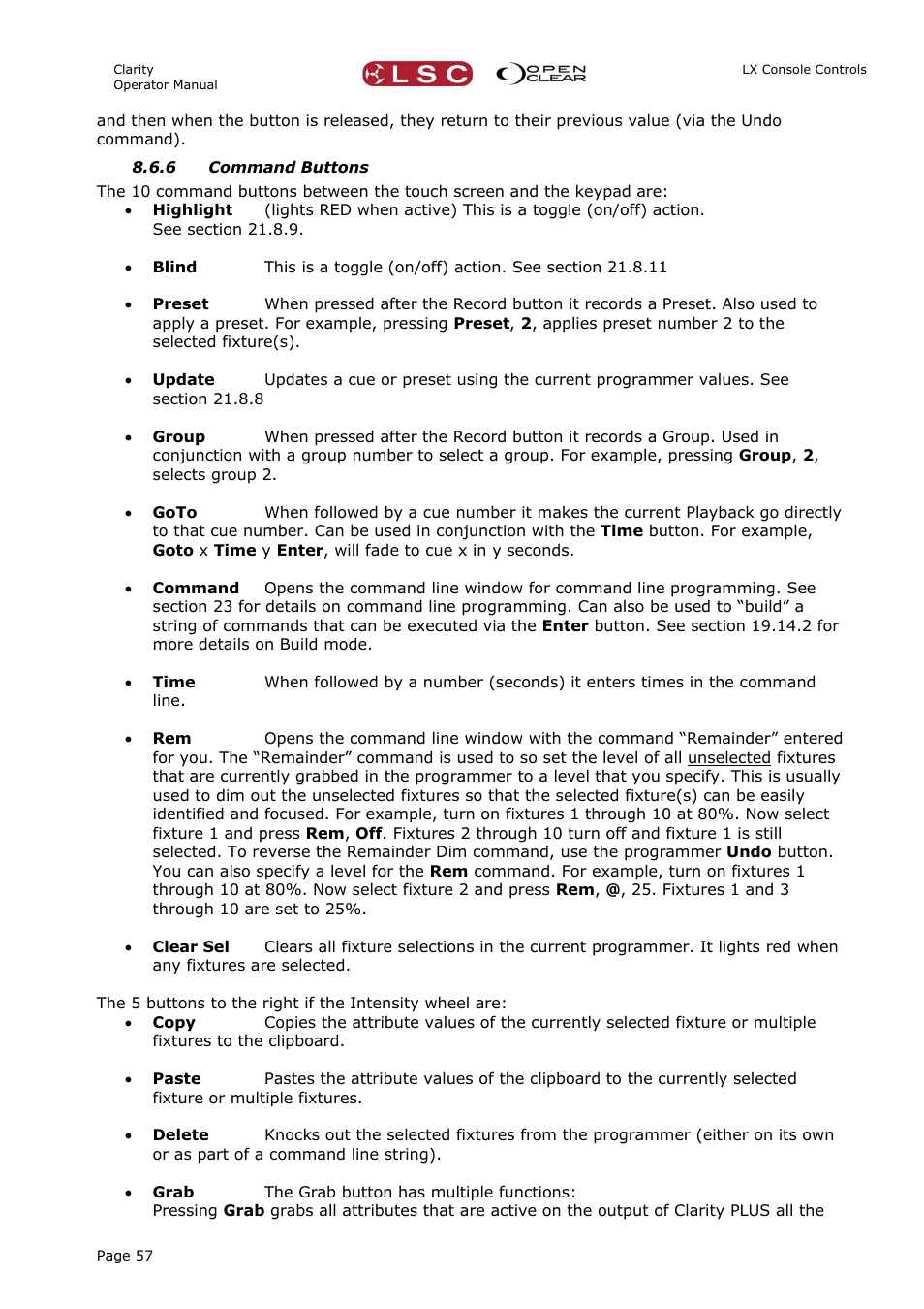 6 command buttons | LSC Lighting CLARITY LX Series v.1 User Manual | Page 67 / 276