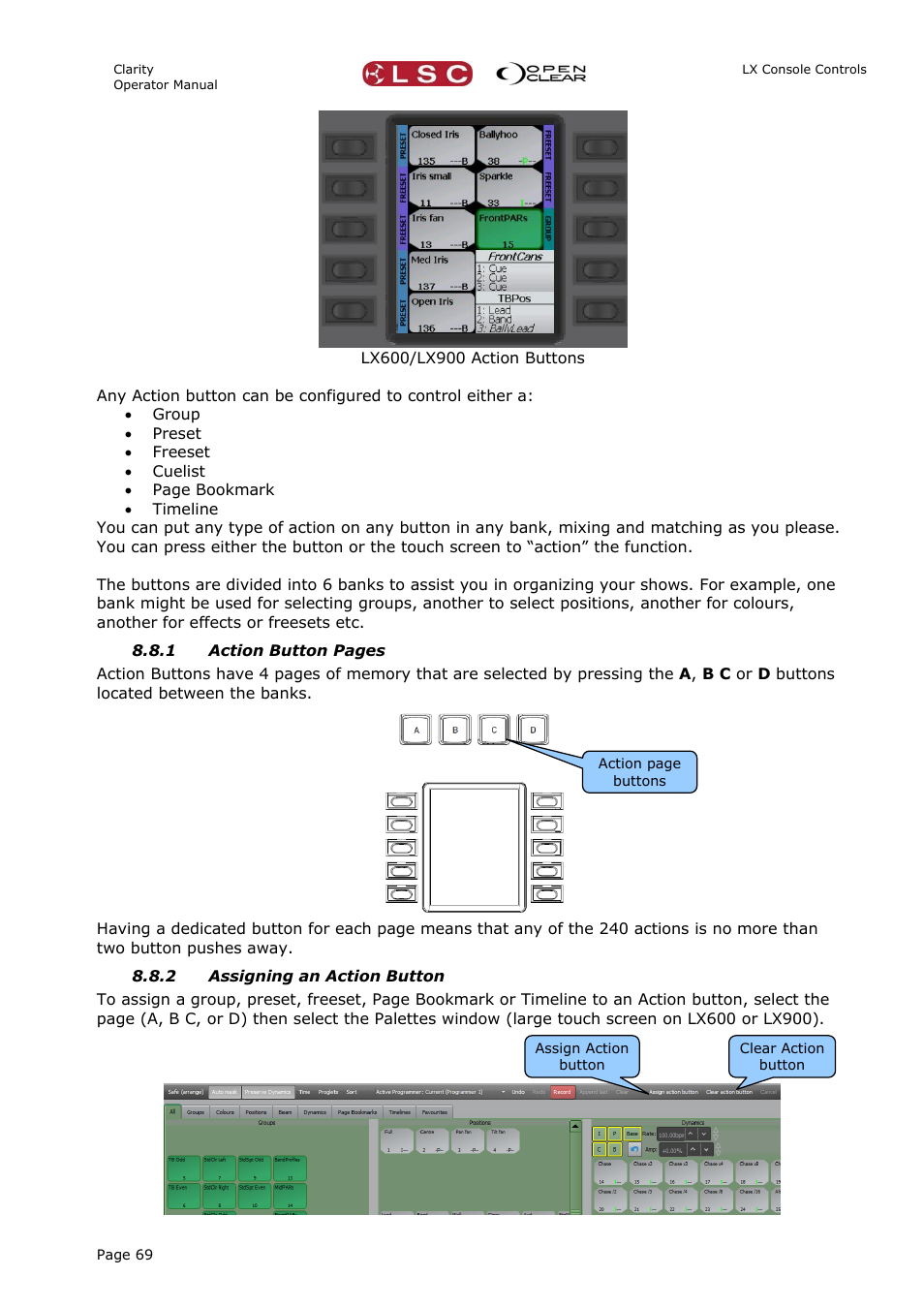 2 assigning an action button | LSC Lighting CLARITY LX Series v.1 User Manual | Page 79 / 276