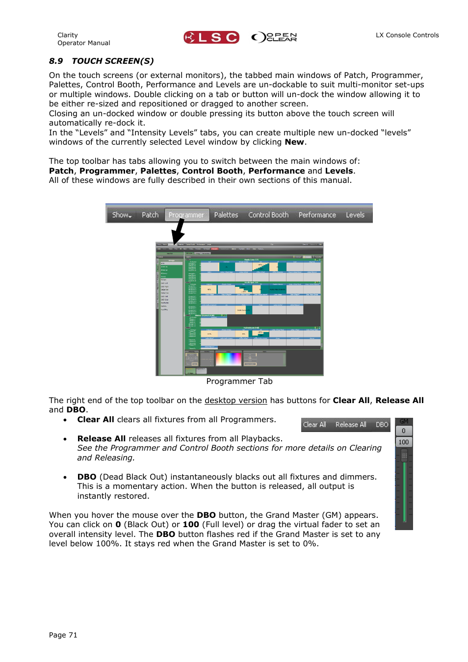 9 touch screen(s) | LSC Lighting CLARITY LX Series v.1 User Manual | Page 81 / 276