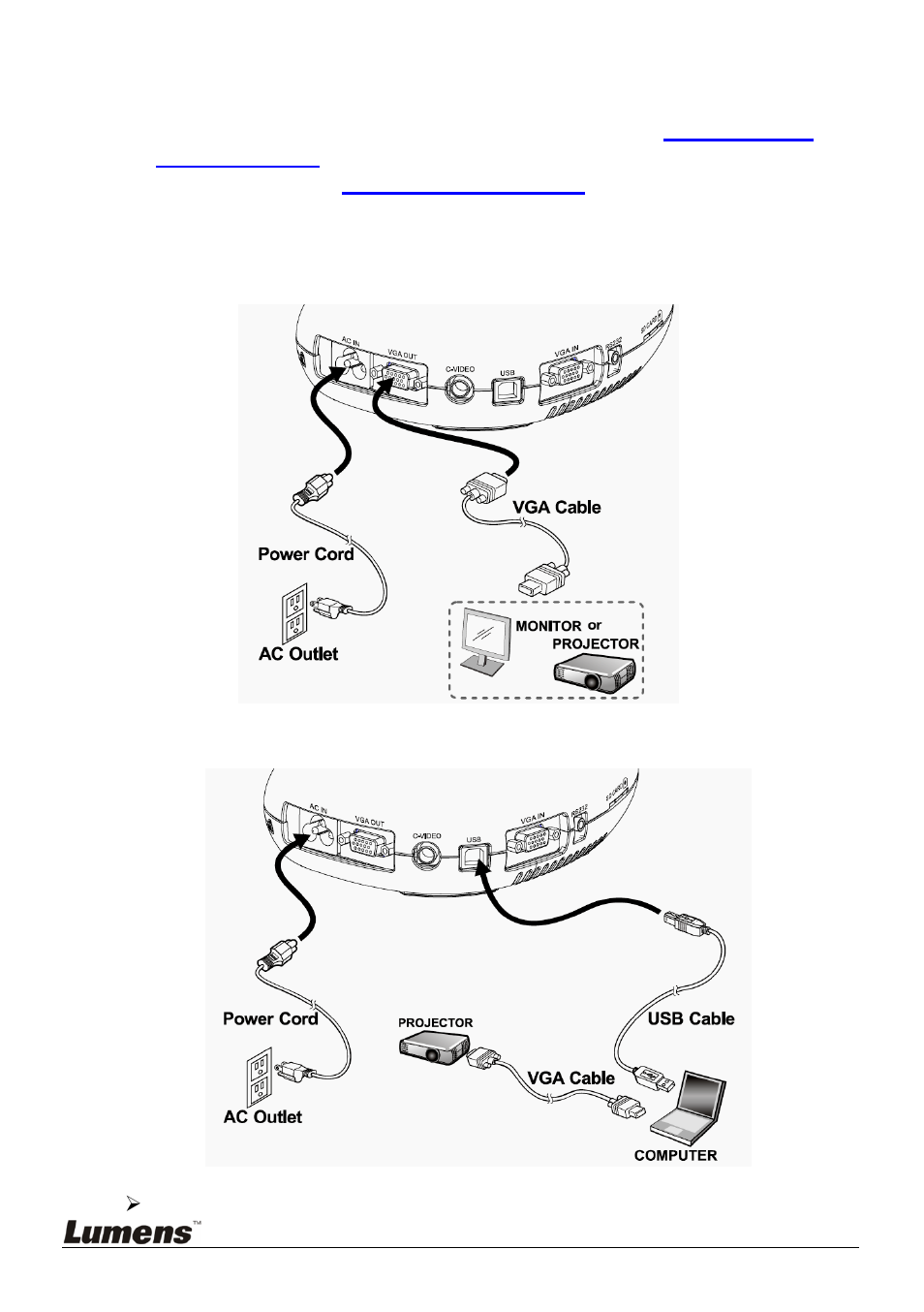 Mounting the dc166 at desktop, Connecting to a projector or monitor, Connecting to a computer and use lumens software | 2 mounting the dc166 at desktop, 3 connecting to a projector or monitor, 4 connecting to a computer and use lumens software | Lumens Technology DC166 User Manual | Page 12 / 36