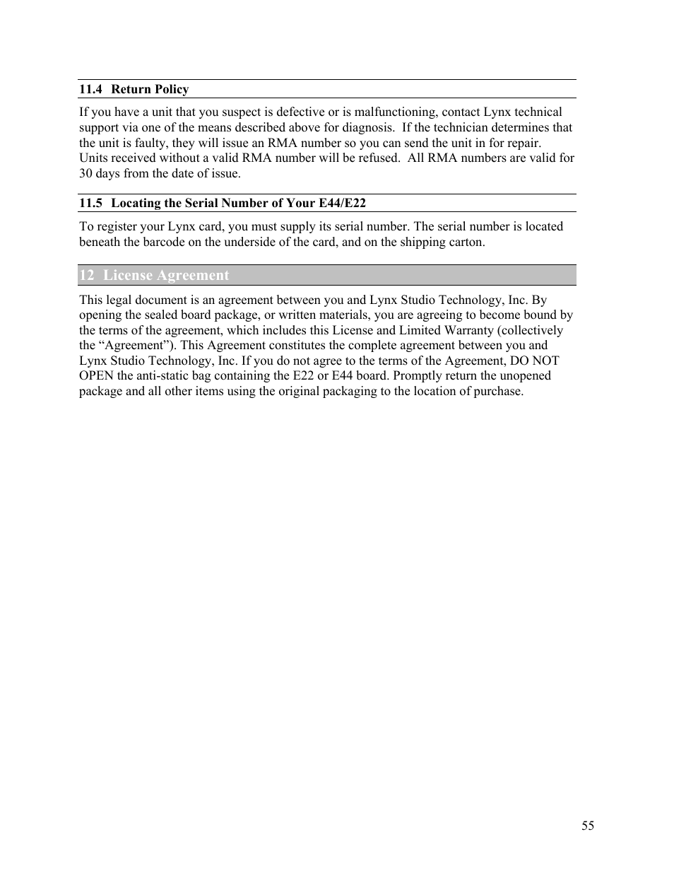 Lynx Studio E44 User Manual | Page 55 / 56