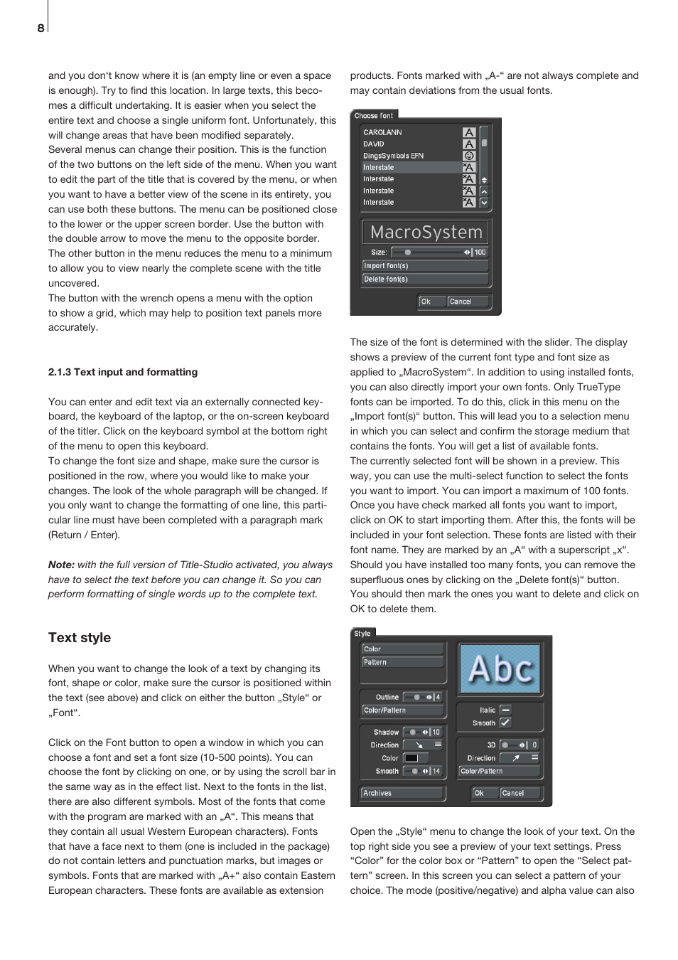 Text style | MacroSystem Bogart V6 Addition to the manual V5 for Casablanca User Manual | Page 8 / 16