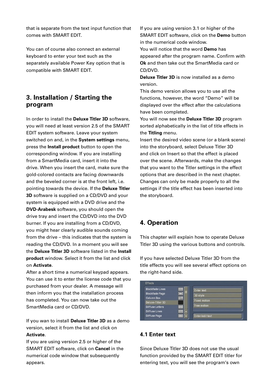 Installation / starting the program, Operation | MacroSystem Deluxe-Titler 3D User Manual | Page 6 / 18