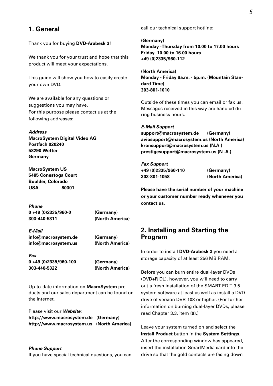General, Installing and starting the program | MacroSystem DVD-Arabesk 3 User Manual | Page 5 / 32