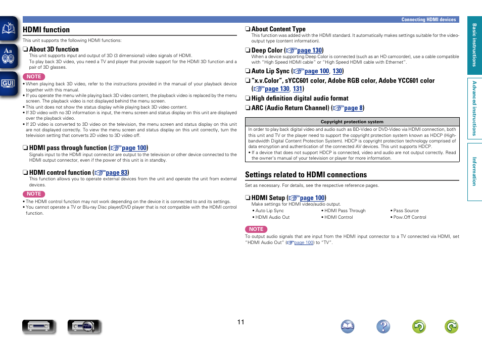 Hdmi function, Settings related to hdmi connections | Marantz NR1504 User Manual | Page 14 / 146