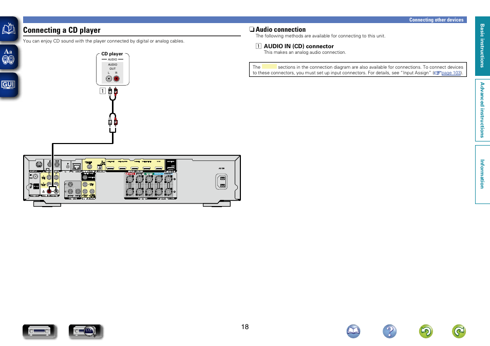 Connecting a cd player, N audio connection | Marantz NR1504 User Manual | Page 21 / 146