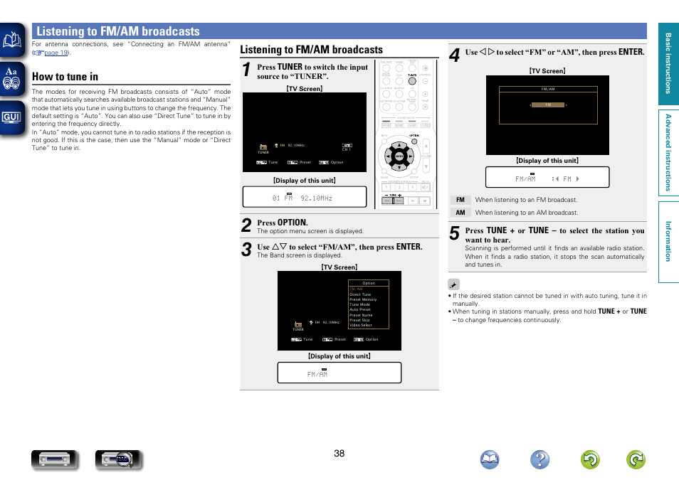 Listening to fm/am broadcasts, Listening to fm/am, How to tune in | Marantz NR1504 User Manual | Page 41 / 146