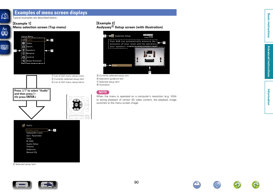 Examples of menu screen displays | Marantz NR1504 User Manual | Page 93 / 146