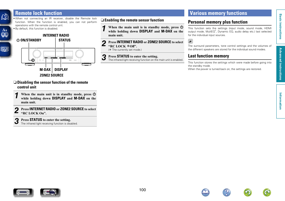 Remote lock function, Various memory functions, Remote lock function”) | Marantz NR1604 User Manual | Page 103 / 168