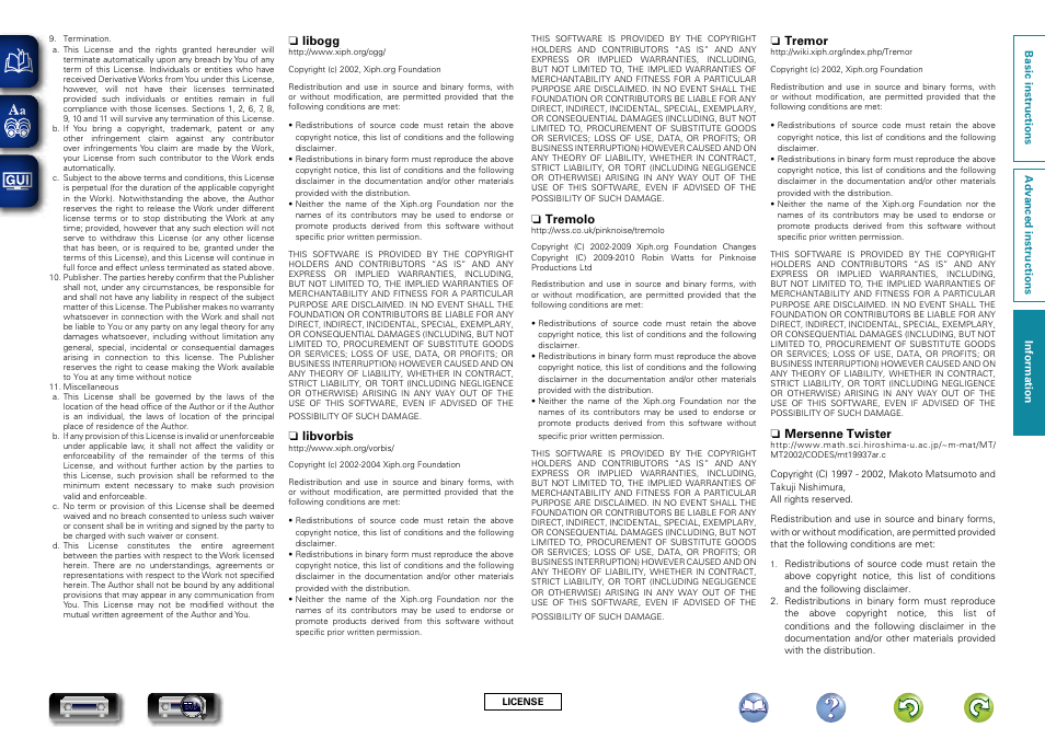 N libogg, N libvorbis, N tremolo | N tremor, N mersenne twister | Marantz NR1604 User Manual | Page 165 / 168