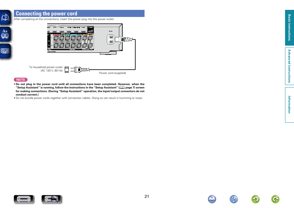 Connecting the power cord | Marantz NR1604 User Manual | Page 24 / 168