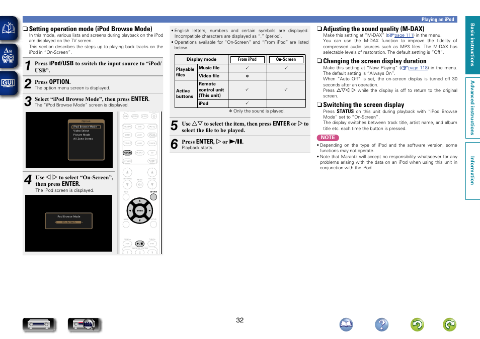 Setting, Operation mode (ipod browse mode), Setting operation mode (ipod browse mode) | Marantz NR1604 User Manual | Page 35 / 168