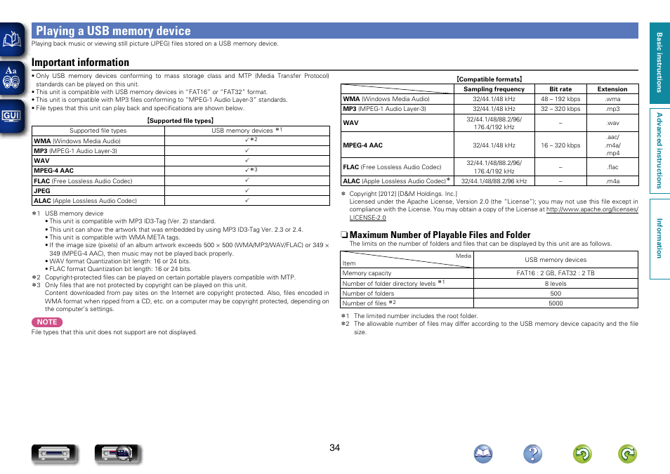 Playing a usb memory device, Important information, N maximum number of playable files and folder | Marantz NR1604 User Manual | Page 37 / 168