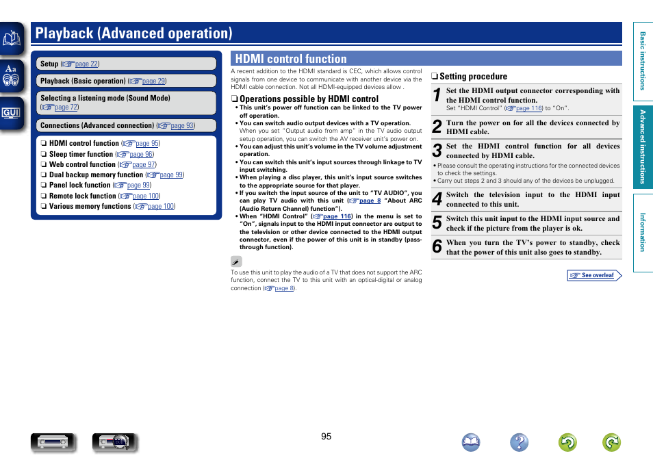 Playback (advanced operation), Hdmi control function | Marantz NR1604 User Manual | Page 98 / 168