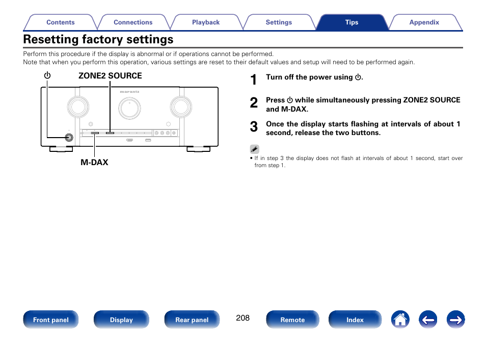 Resetting factory settings | Marantz SR6008 User Manual | Page 208 / 247