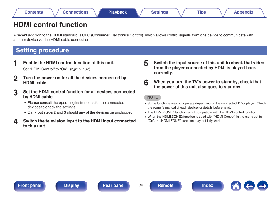 Hdmi control function, Setting procedure | Marantz SR6009 User Manual | Page 130 / 282
