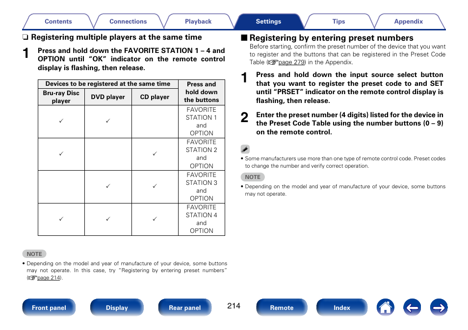 2 registering by entering preset numbers | Marantz SR7008 User Manual | Page 214 / 286