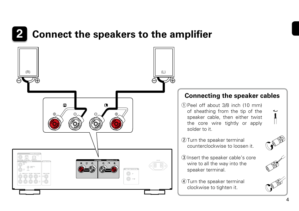 Connect the speakers to the amplifier | Marantz PM7005 Quick Start User Manual | Page 5 / 13