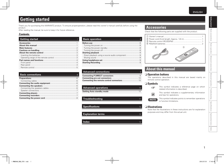 Getting started, Accessories, About this manual | Marantz PM8004 User Manual | Page 4 / 17