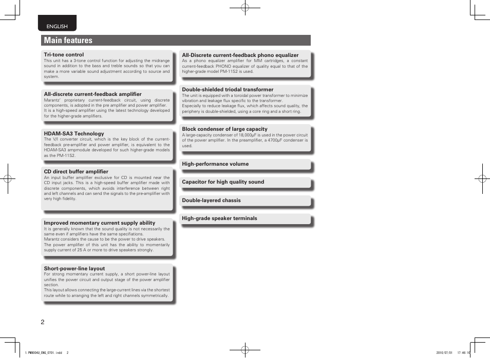 Main features | Marantz PM8004 User Manual | Page 5 / 17