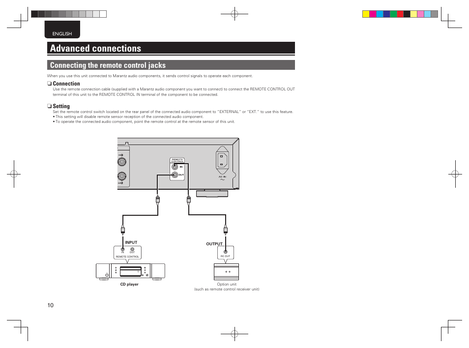 Advanced connections, Connecting the remote control jacks | Marantz PM5004 User Manual | Page 15 / 23