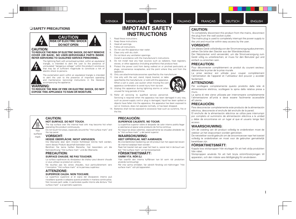 Impotant safety instructions, Caution | Marantz PM5004 User Manual | Page 2 / 23