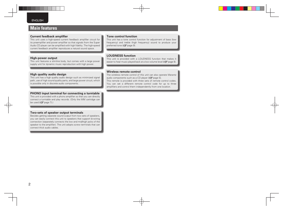 Main features | Marantz PM5004 User Manual | Page 7 / 23