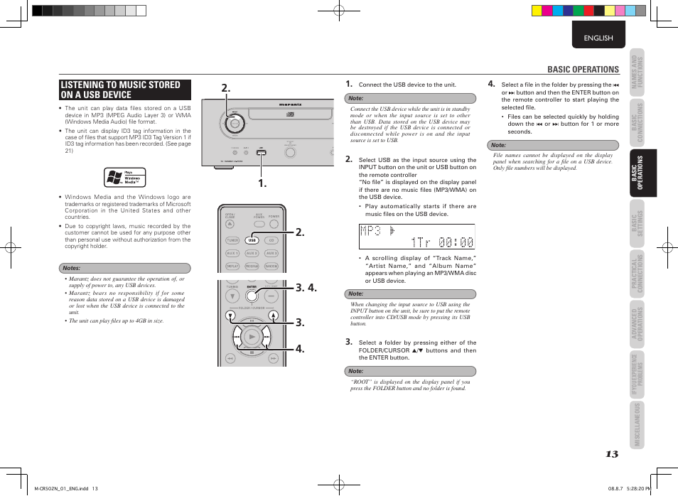 Listening to music stored on a usb device | Marantz M-CR502 User Manual | Page 17 / 39