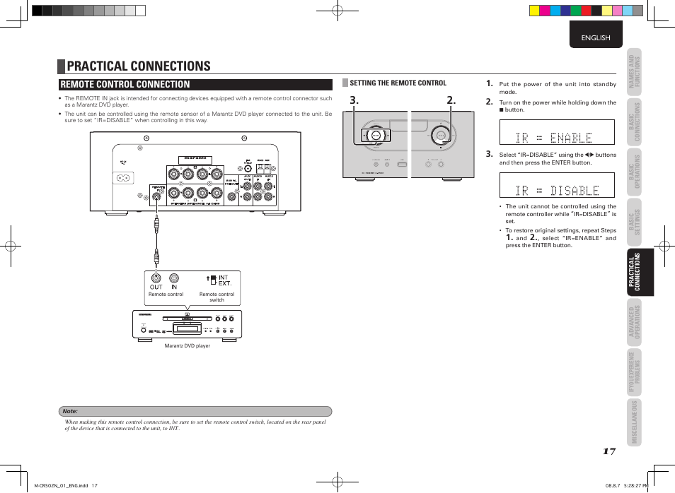 Practical connections, Remote control connection | Marantz M-CR502 User Manual | Page 21 / 39