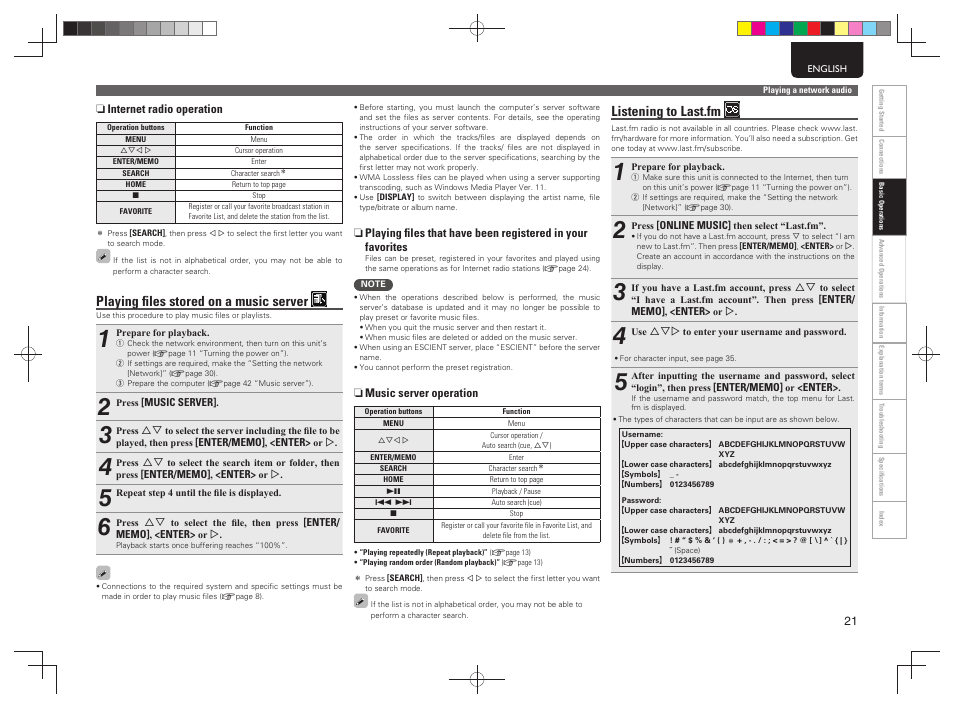 Playing ﬁ les stored on a music server, Listening to last.fm | Marantz MCR603 User Manual | Page 27 / 56