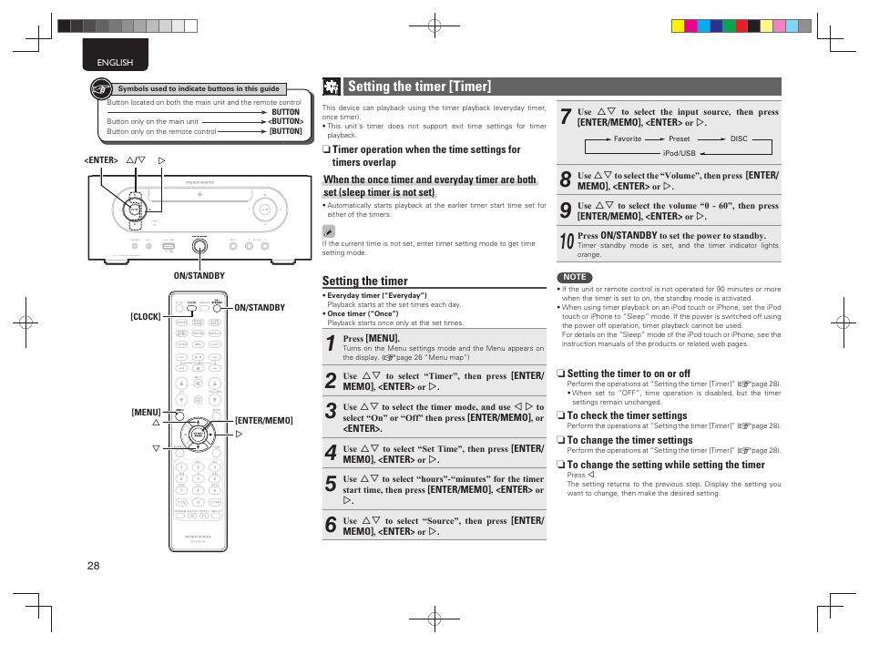 Setting the timer [timer | Marantz MCR603 User Manual | Page 34 / 56