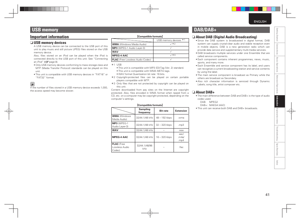 Dab/dab, Important information, N about dab (digital audio broadcasting) | N about dab | Marantz MCR603 User Manual | Page 47 / 56