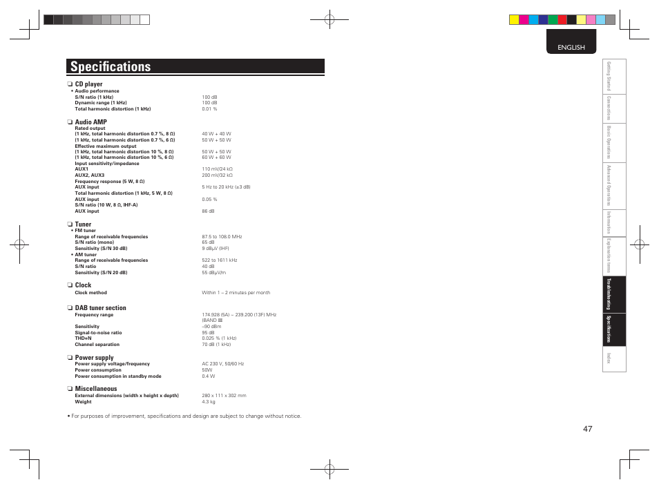 Speciﬁ cations | Marantz MCR603 User Manual | Page 53 / 56