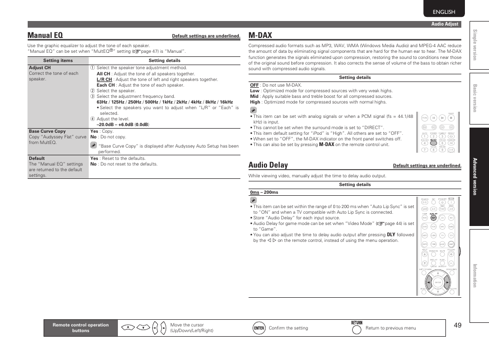 Manual eq, M-dax, Audio delay | Marantz NR1601 User Manual | Page 55 / 88