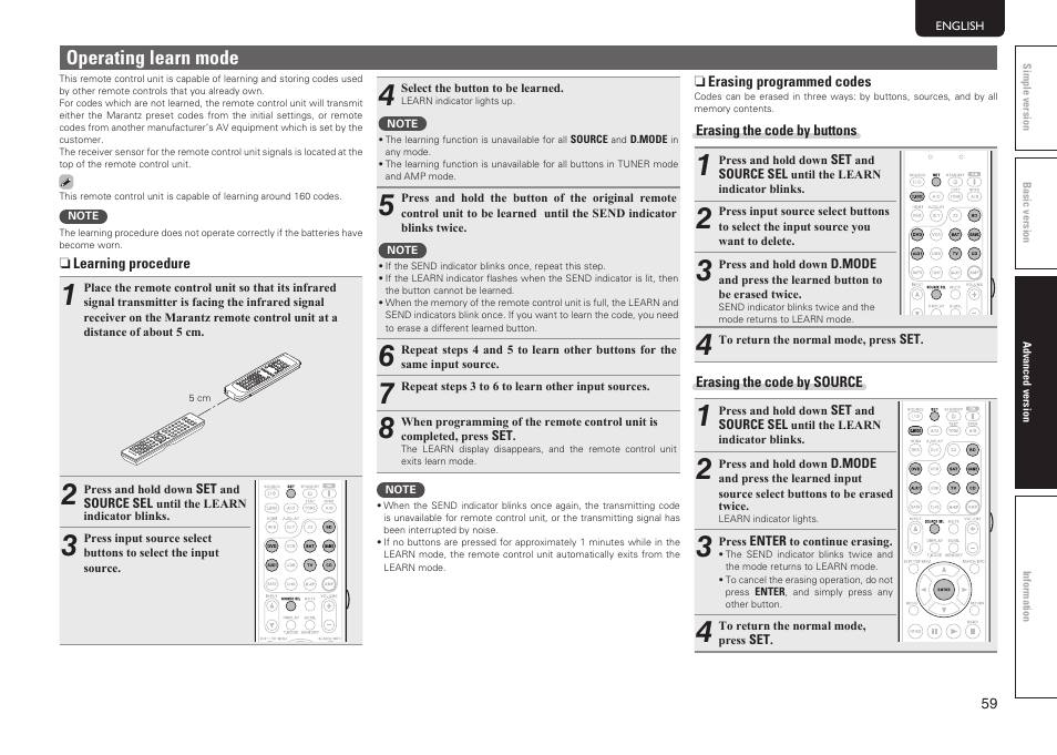 Operating learn mode | Marantz NR1601 User Manual | Page 65 / 88