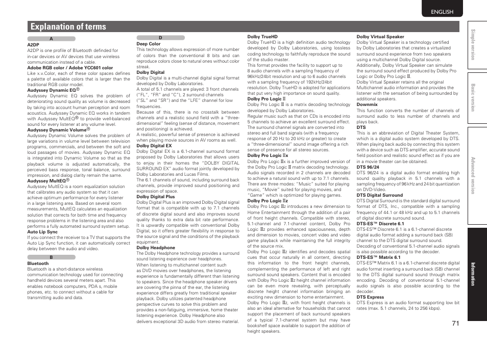 Explanation of terms | Marantz NR1601 User Manual | Page 77 / 88