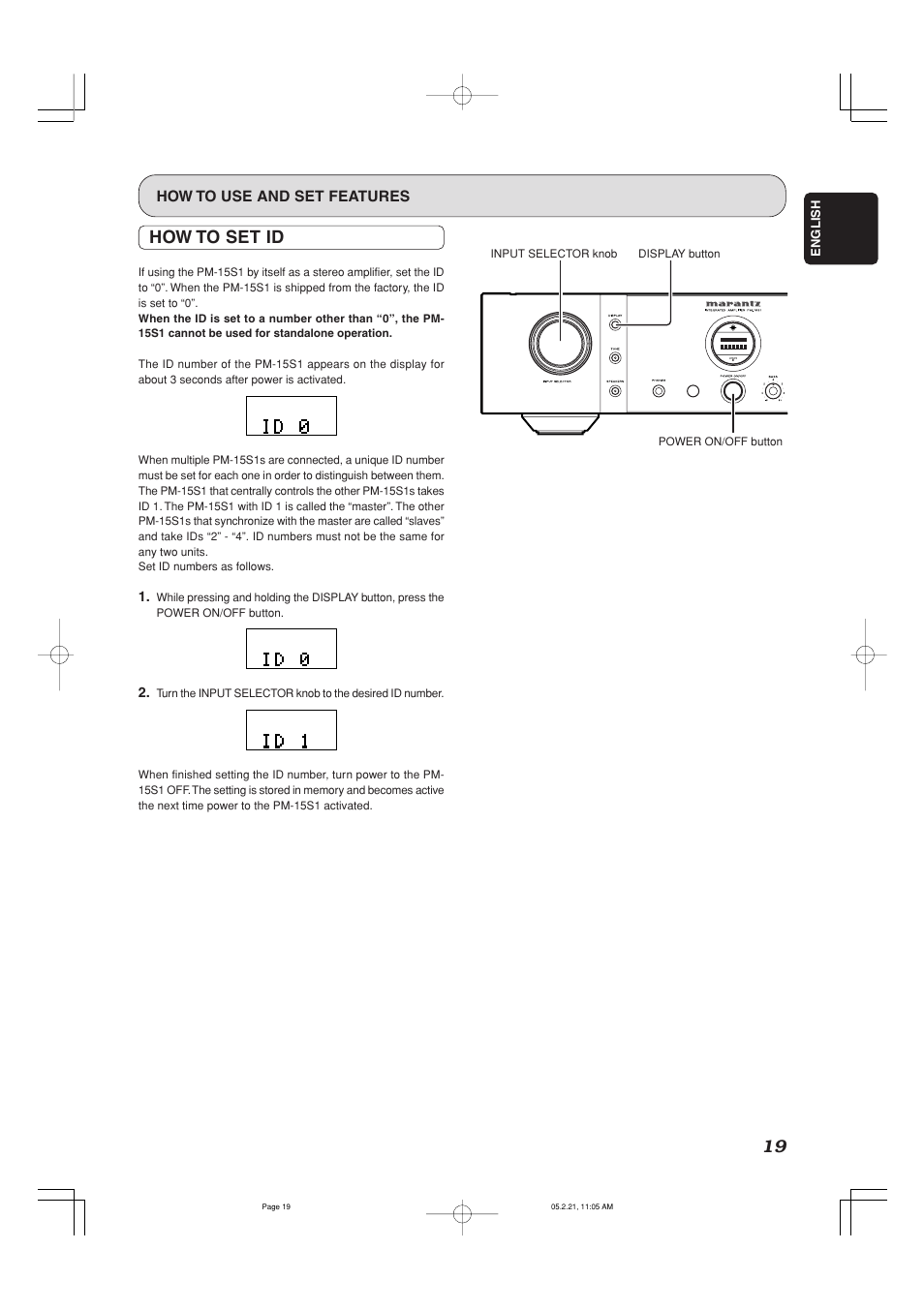 How to set id, How to use and set features | Marantz PM-15S1 User Manual | Page 24 / 29