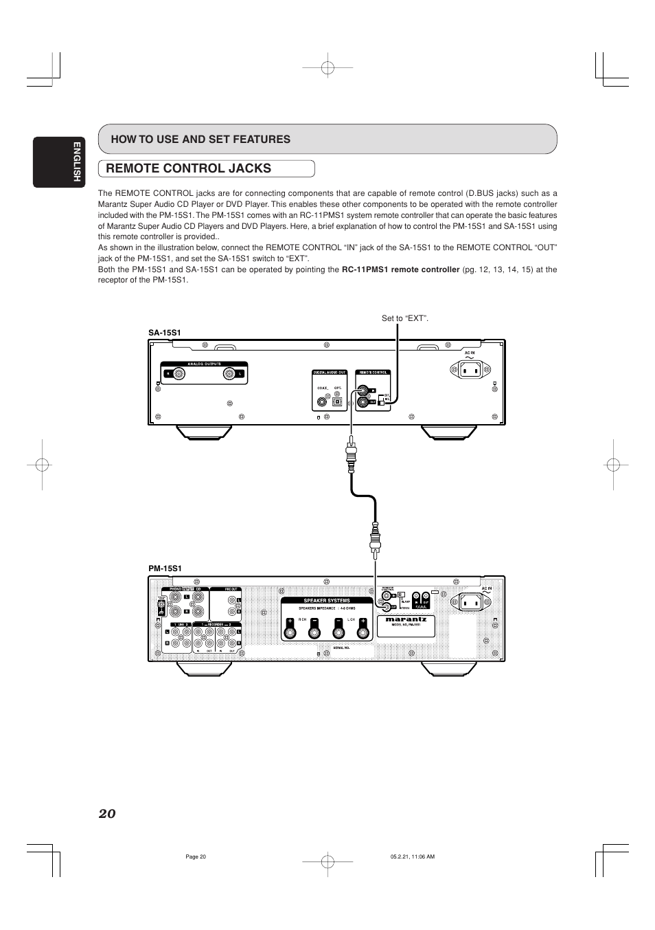 Remote control jacks, How to use and set features | Marantz PM-15S1 User Manual | Page 25 / 29