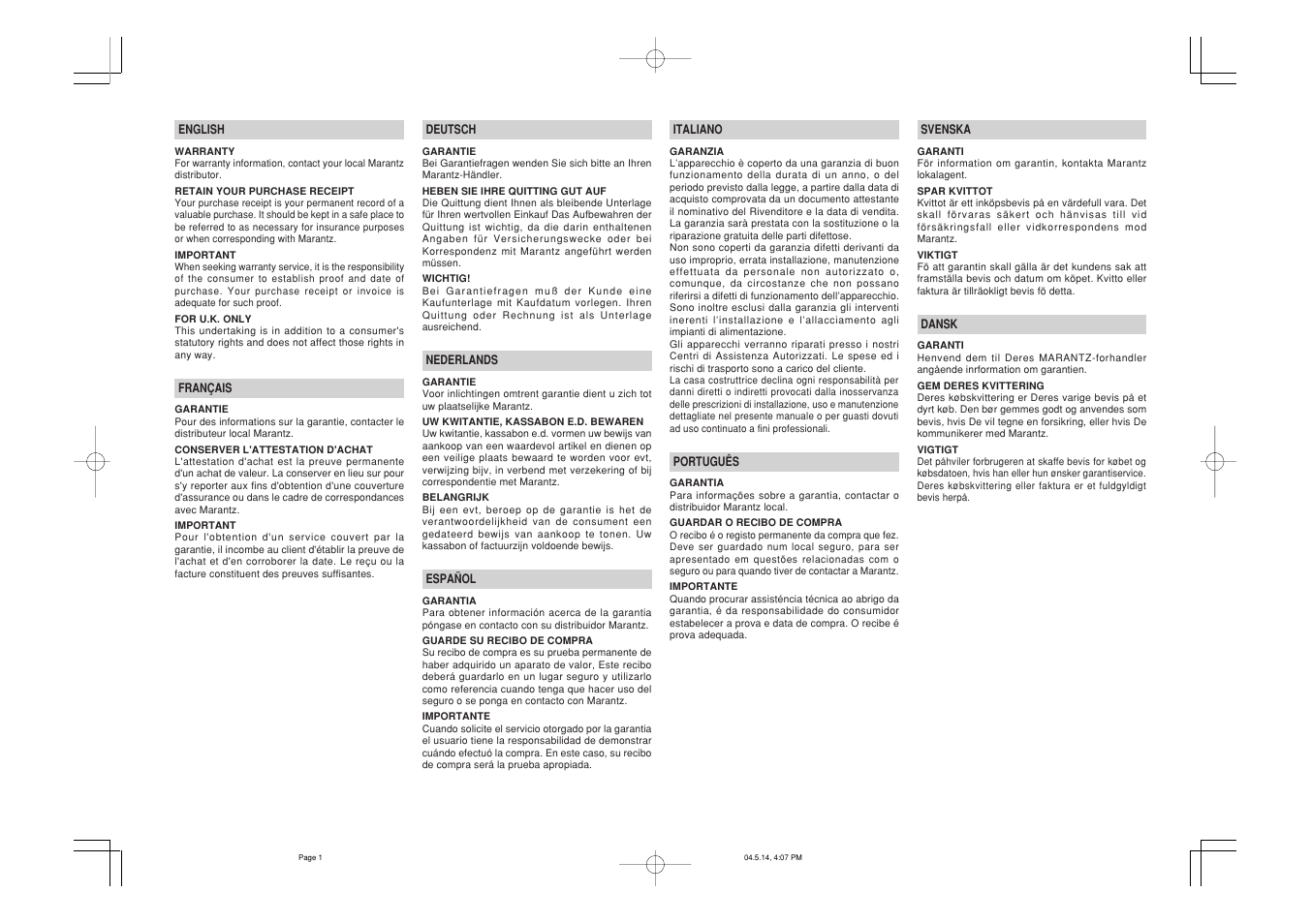 Marantz SR4500N User Manual | Page 2 / 43