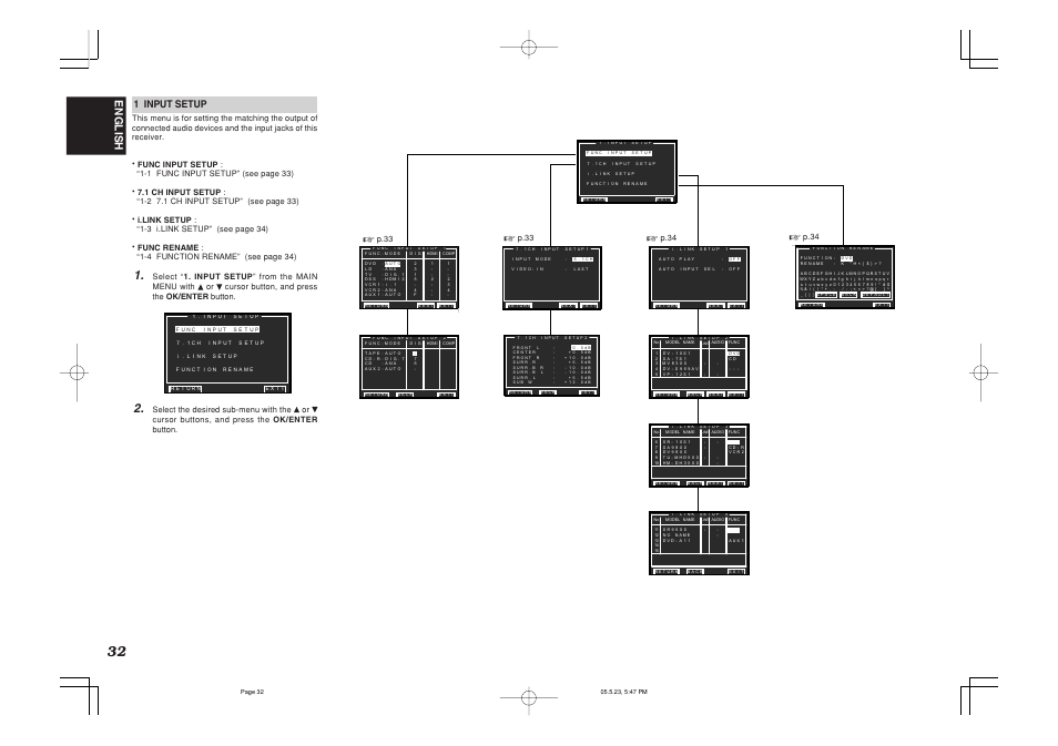 English, 1 input setup, P.33 | P.34 | Marantz SR9600N User Manual | Page 36 / 71
