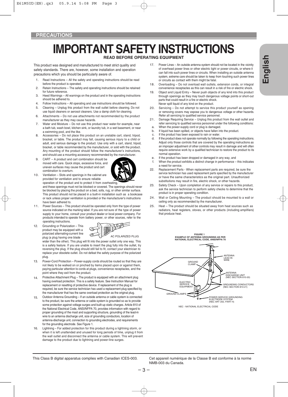 Important safety instructions, English, Precautions | Marantz DV6600 User Manual | Page 3 / 36