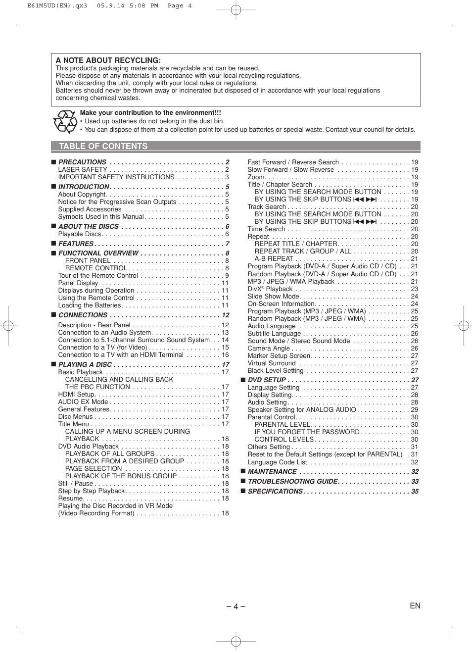 Marantz DV6600 User Manual | Page 4 / 36