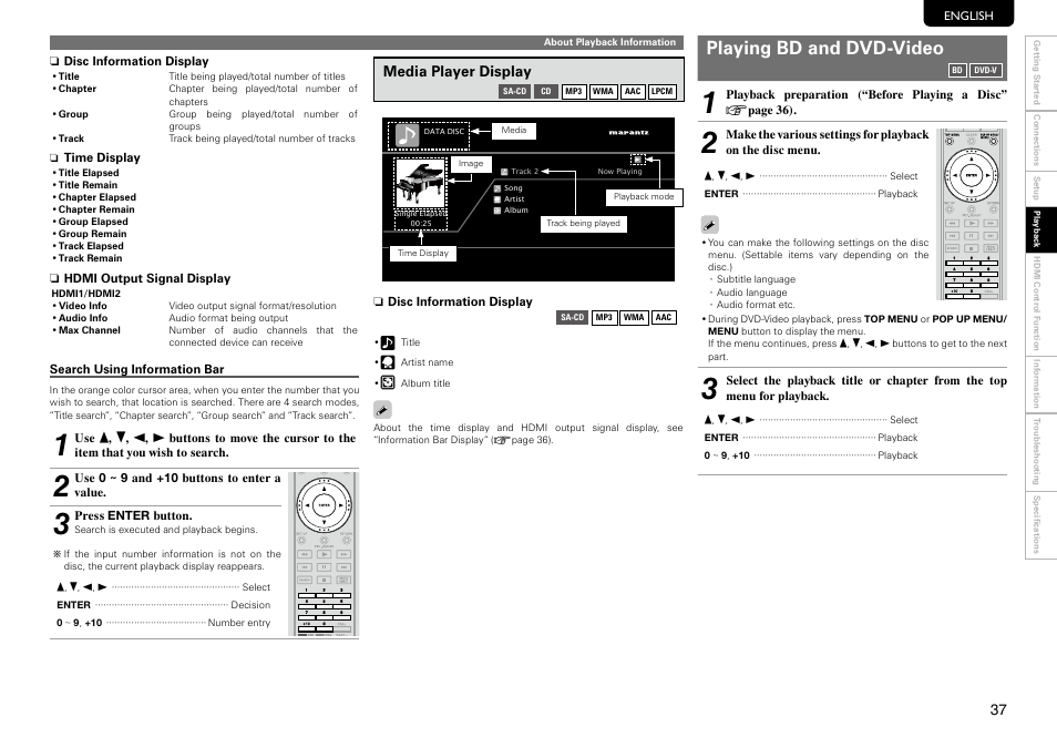 Playing bd and dvd-video, Media player display | Marantz UD9004 User Manual | Page 41 / 73