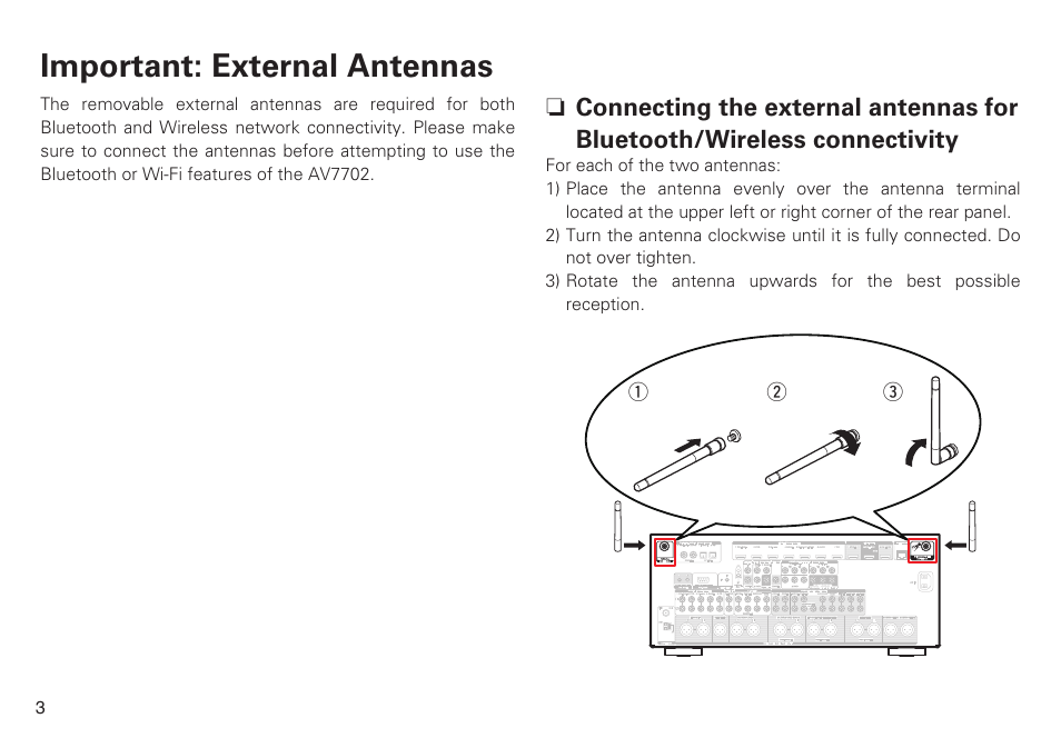 Important: external antennas | Marantz AV7702 Quick Start User Manual | Page 4 / 12